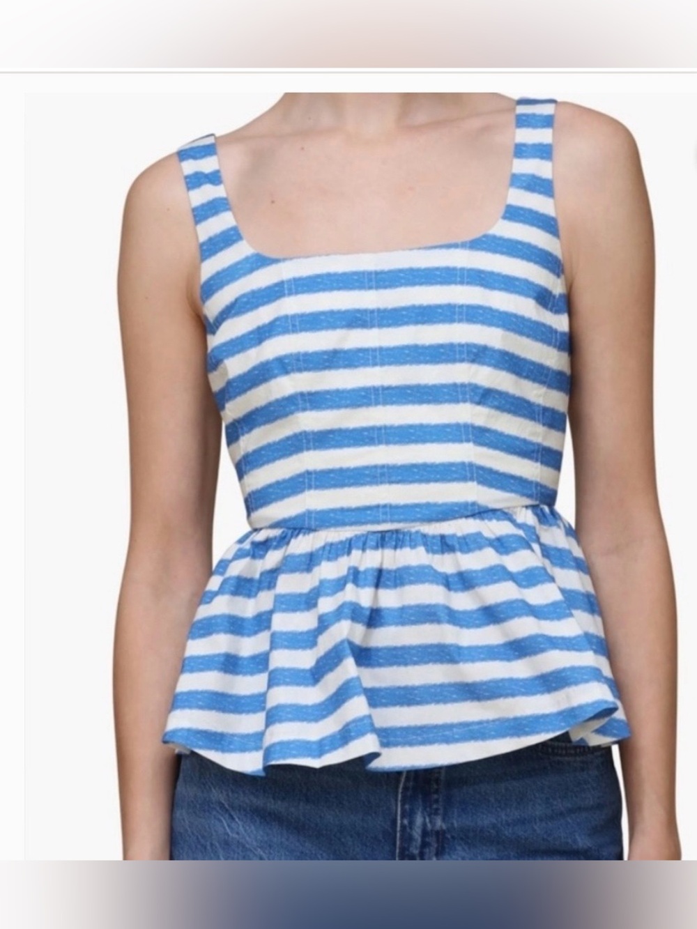 NWT Avec Les Filles Blue White Stripe Peplum Tank Top XL